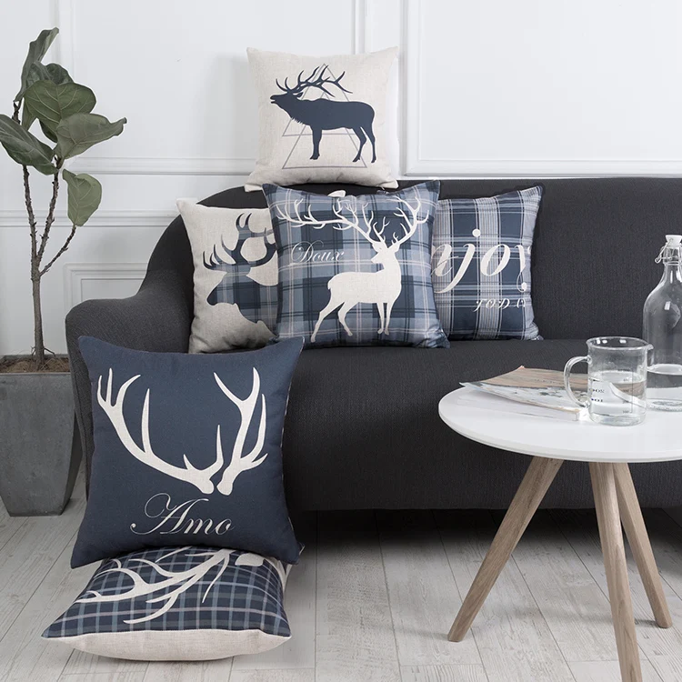 Decorative cushion cover/ plaid and deer enjoy cover/customized size sham | Дом и сад