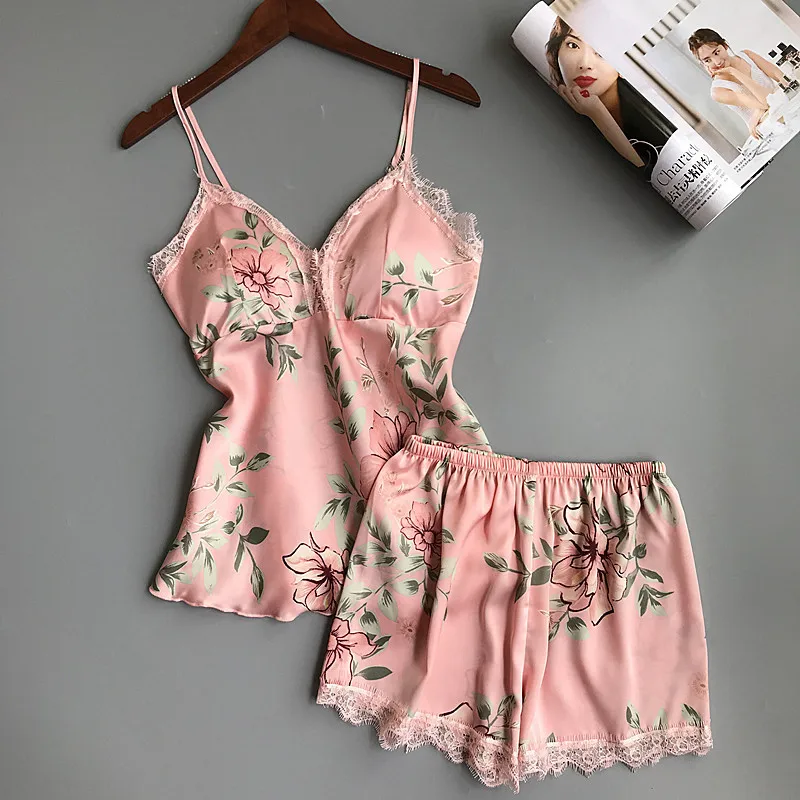 Sleepwear Sleepy Sleepwear Summer Women's Pajamas Female Flower Fashion Pjs For Women With Breast Pillow