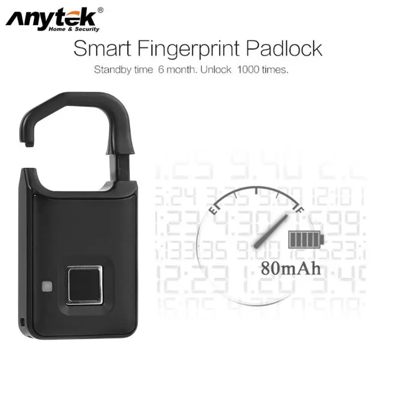 Anytek P4 отпечаток пальца Замок USB Перезаряжаемый умный без ключа Противоугонный чемодан с висячим замком дверной замок Противоугонная способность