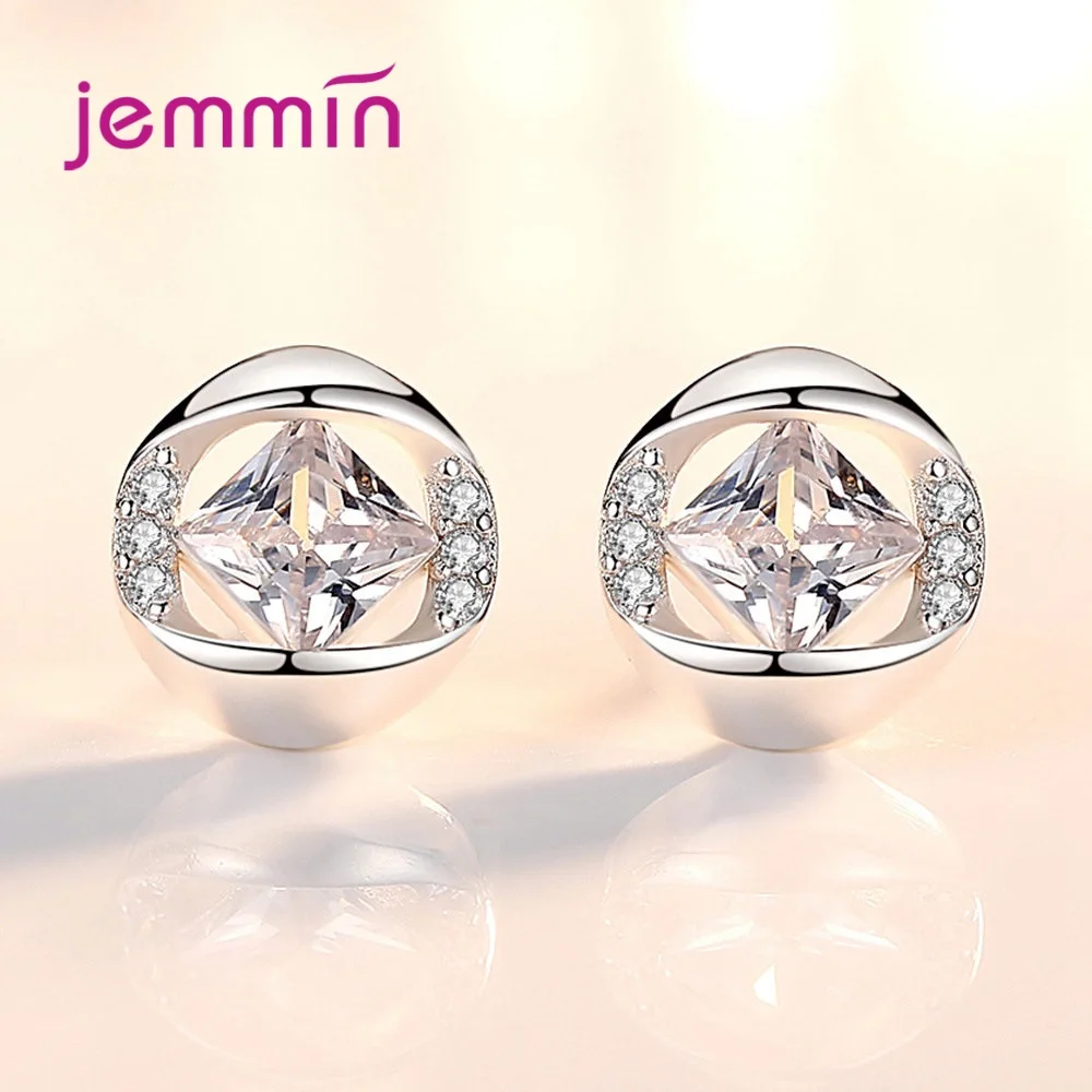

925 Sterling Silver Stud Earrings Trendy Design Sparkling Cubic Zirconia Best Gift For Women Girls Party Appointment Two Colours