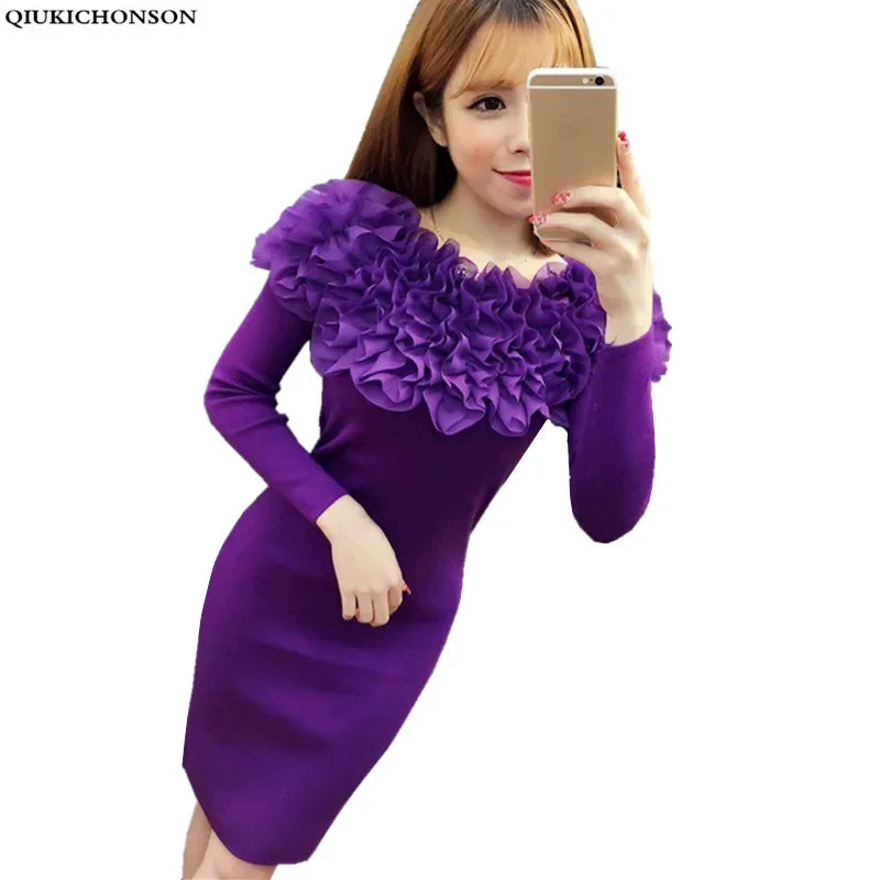 Вязаное платье для женщин на осень зиму милые одноцветные джинсы дамы