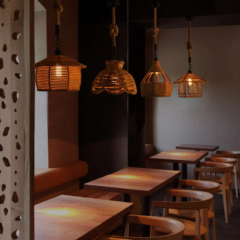 Кантри промышленного люстра из пеньковой веревки Ретро стиль ресторан в саду