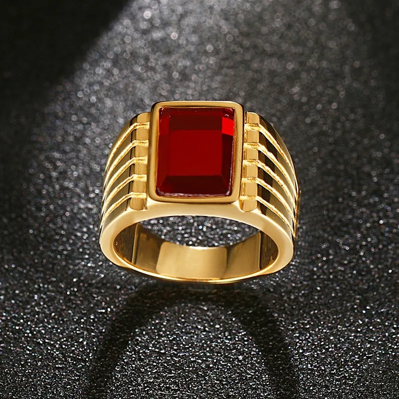 Мужское кольцо с квадратным красным камнем 14 мм Размер 7 11|stone ring|red stone ringstainless steel