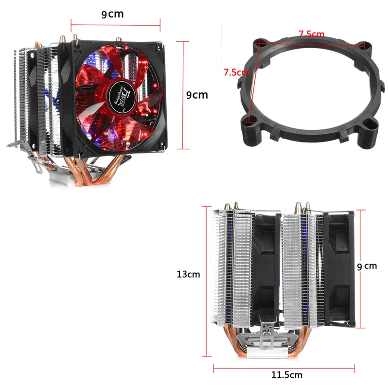 С тепловым стержнем heat pipe радиатор Процессор охлаждающий вентилятор охладитель радиатор с светодиодный вентилятор для Intel LGA 2011/1366/1155/1156/775 AMD AM2/AM2+/AM3