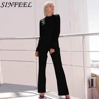 sinfeel sweater knitted top wide leg pant set women long sleeve elegant two pieces set 2019 spring two piece tracksuit clothes