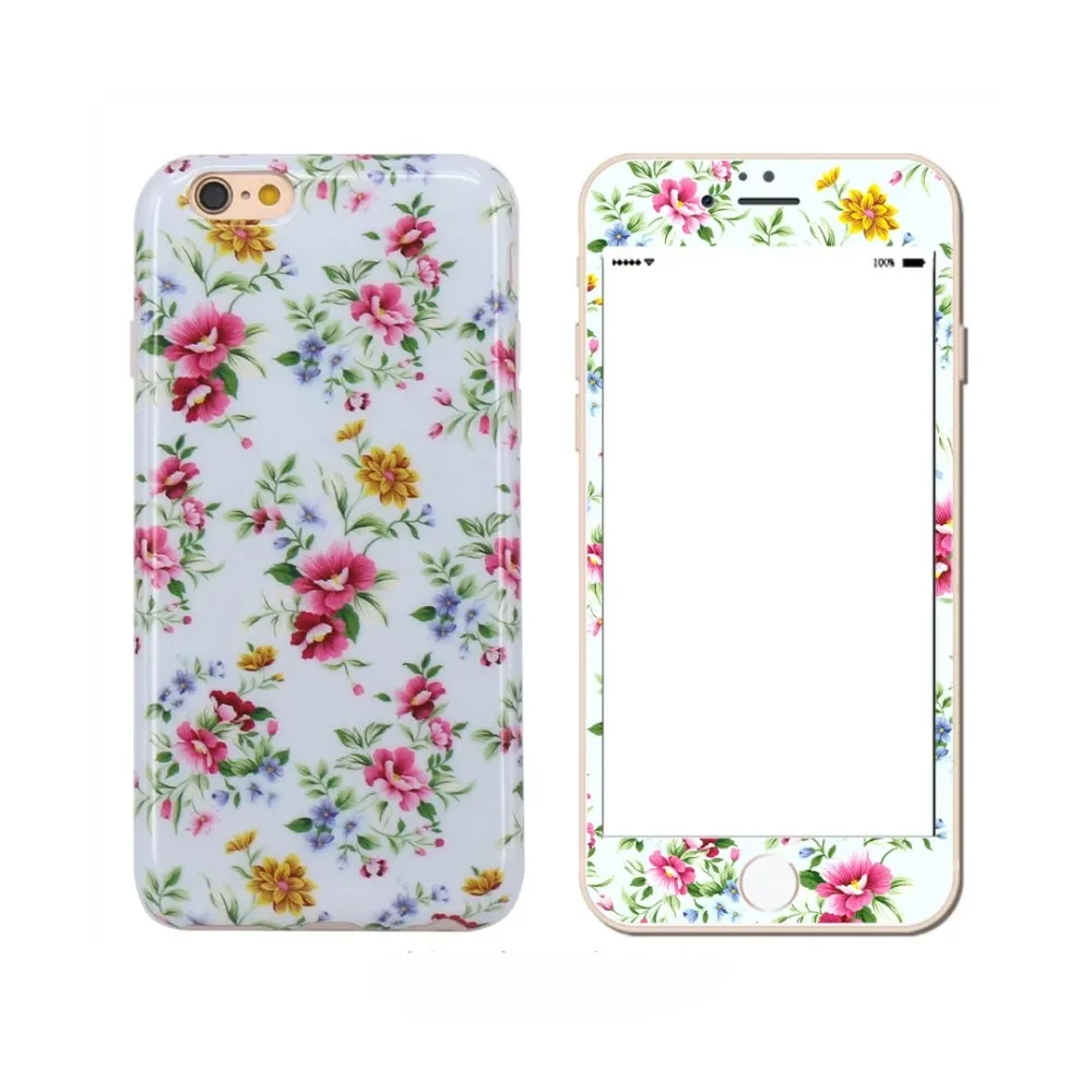 Flower Silicone TPU Case For iPhone 6 6s Plus Cover + 3D Carbon Fiber Tempered Glass Screen Protector Full Body Coverage Funda |