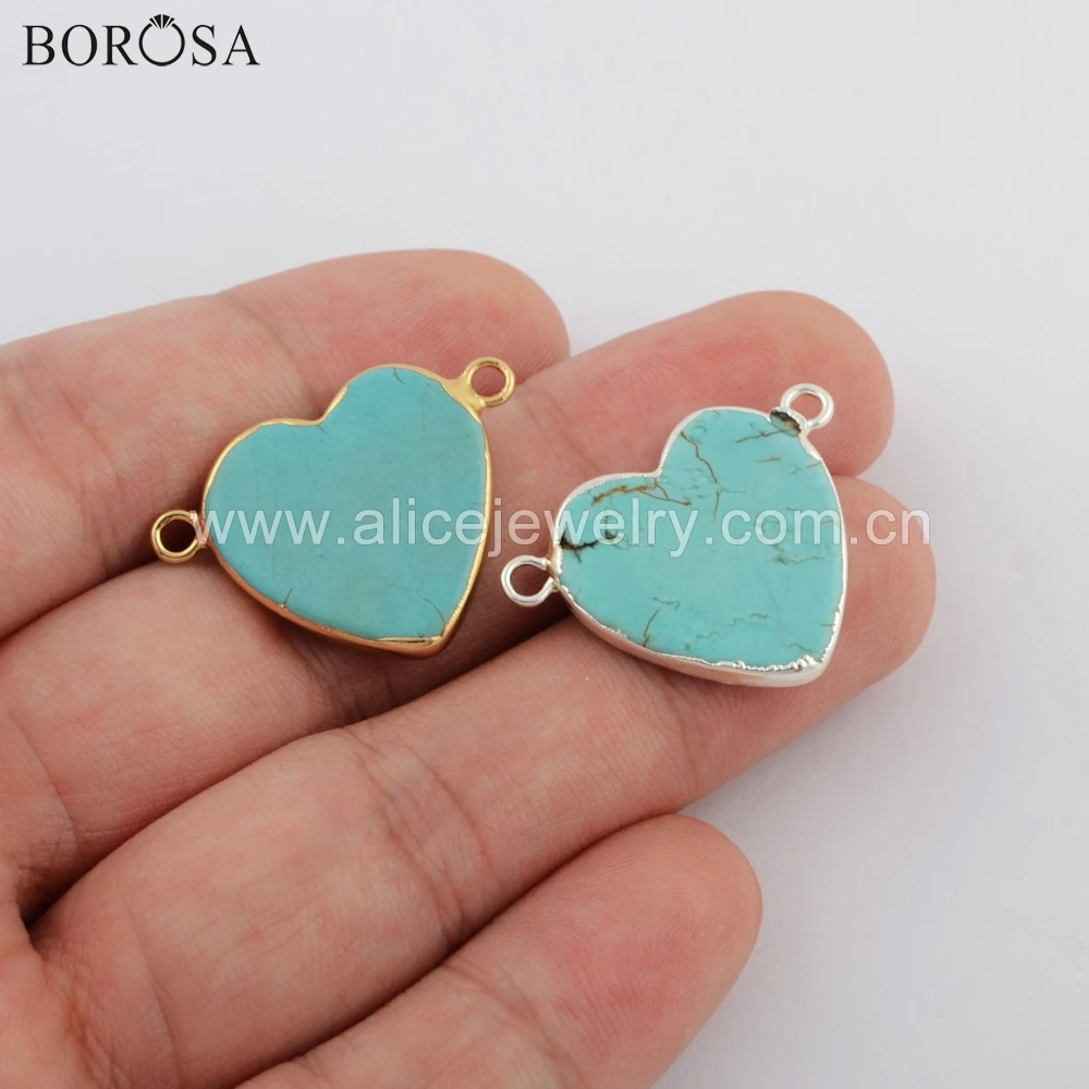 BOROSA 10 шт. в форме сердца позолоченный/посеребренный синий Howlite соединитель
