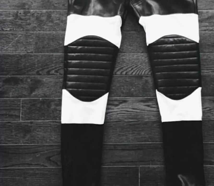 Мужские кожаные брюки черные белые до колена в европейском и американском стиле