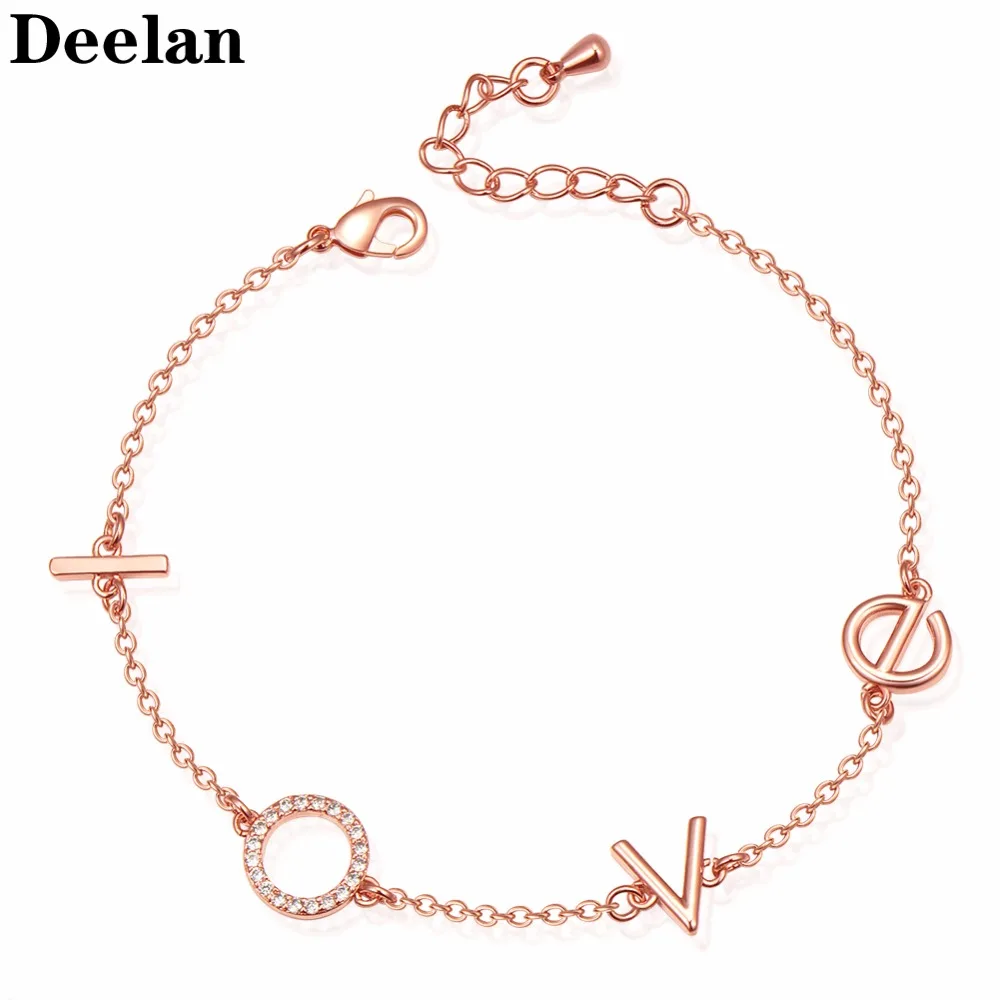DEELAN charm bracelets for women LOVE rose gold adjustable crystal jewelry Girl zircon romantic girlfriend bracelet jewellery | Украшения и