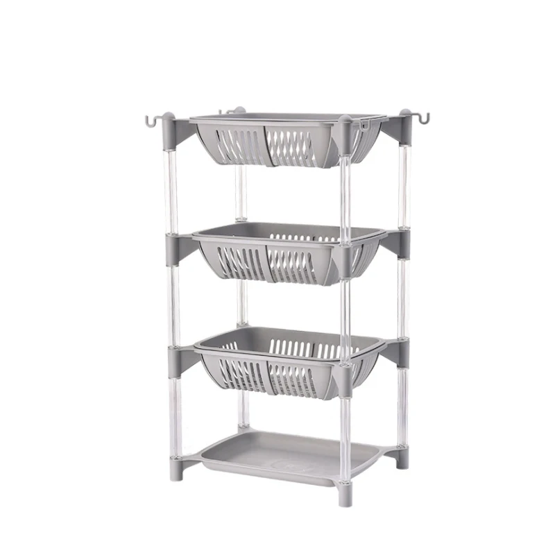 Gray 4 Layers Кухонный Органайзер, ПП стеллаж для хранения, полка с подвижной корзиной, для ванной, кухни, холодильника, боковые полки, 3/4 слоев, корзина для фруктов - Цвет: Gray 4 Layers