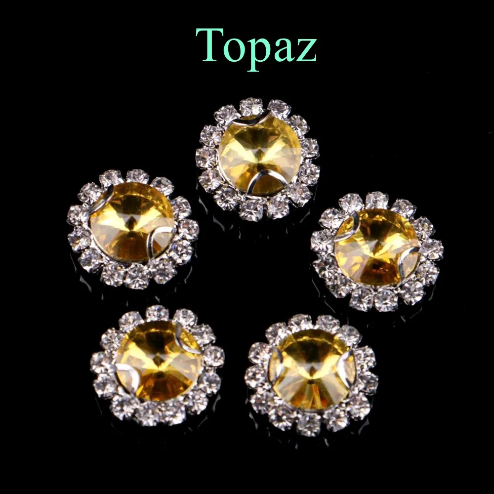 Topaz Обведено Стразы! Спутниковый Форма Стекло Стразы с когтями пришить с украшением в виде кристаллов СТРАЗА под камень алмаз металлическое основание 10 шт./упак - Цвет: Topaz