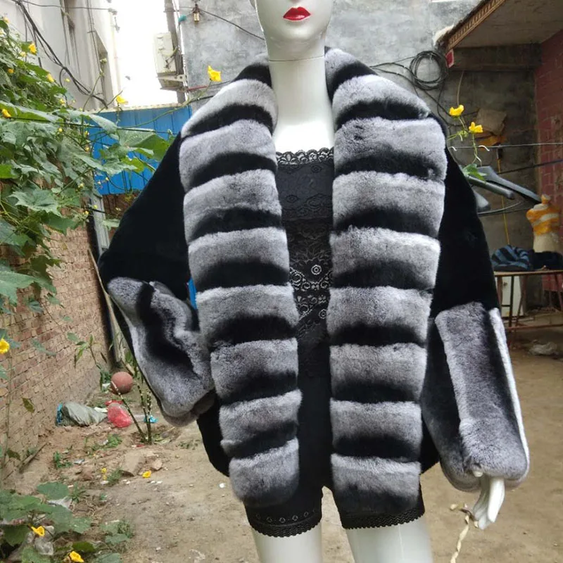 Шуба FURSARCAR женская из меха кролика рекс с большим отложным воротником теплая