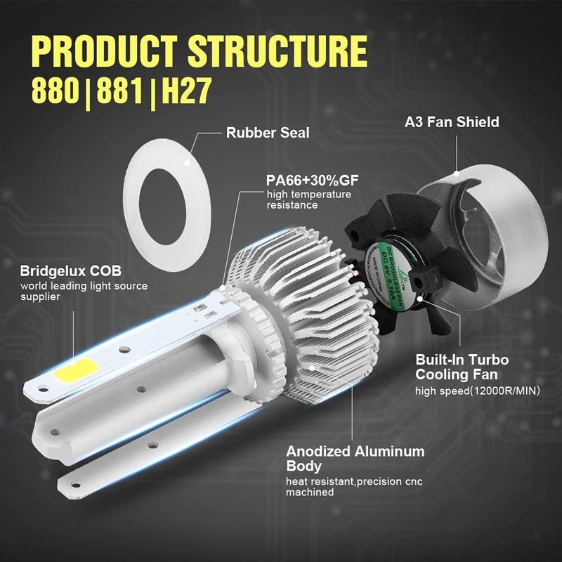 Katur 2 шт. H27 880 881 светодиодных ламп Conversion Kit противотуманные фары 6500K белый H1 H3 H4 H7 H11