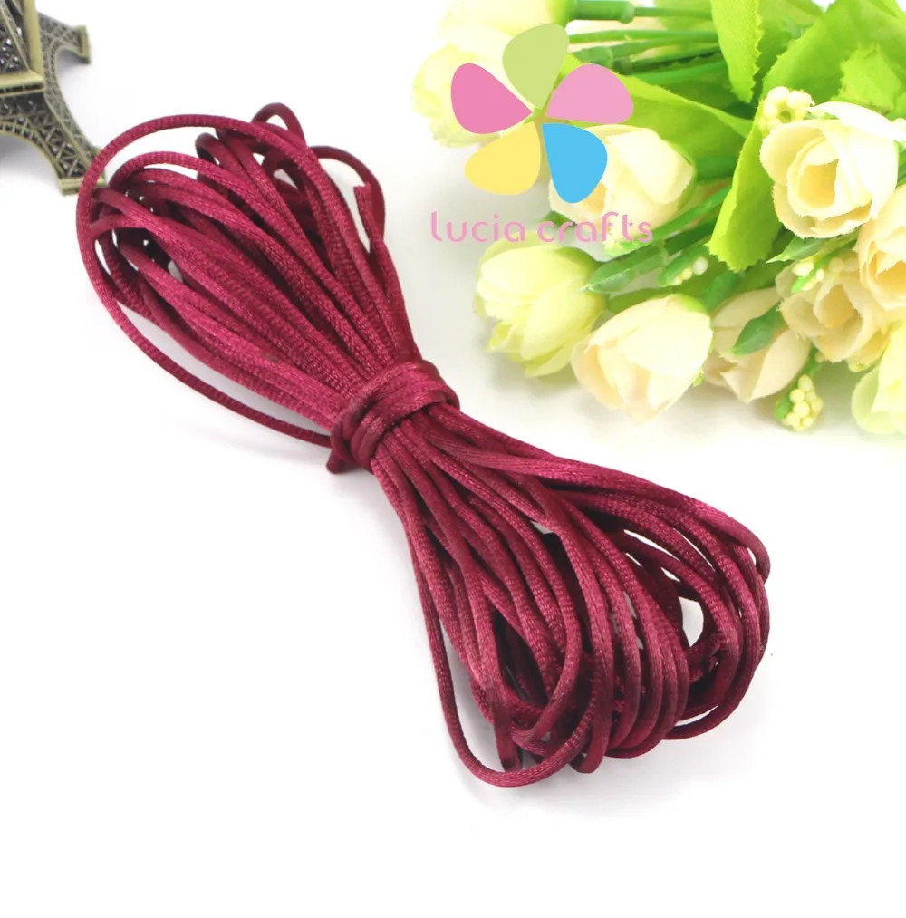 Color 7 Fuchsia Lucia crafts 10 лет/Лот, 2 мм, мягкий сатиновый шнур, шелковый шнур макраме, нейлоновая веревка, аксессуары для рукоделия, W0402 - Цвет: Color 7 Fuchsia