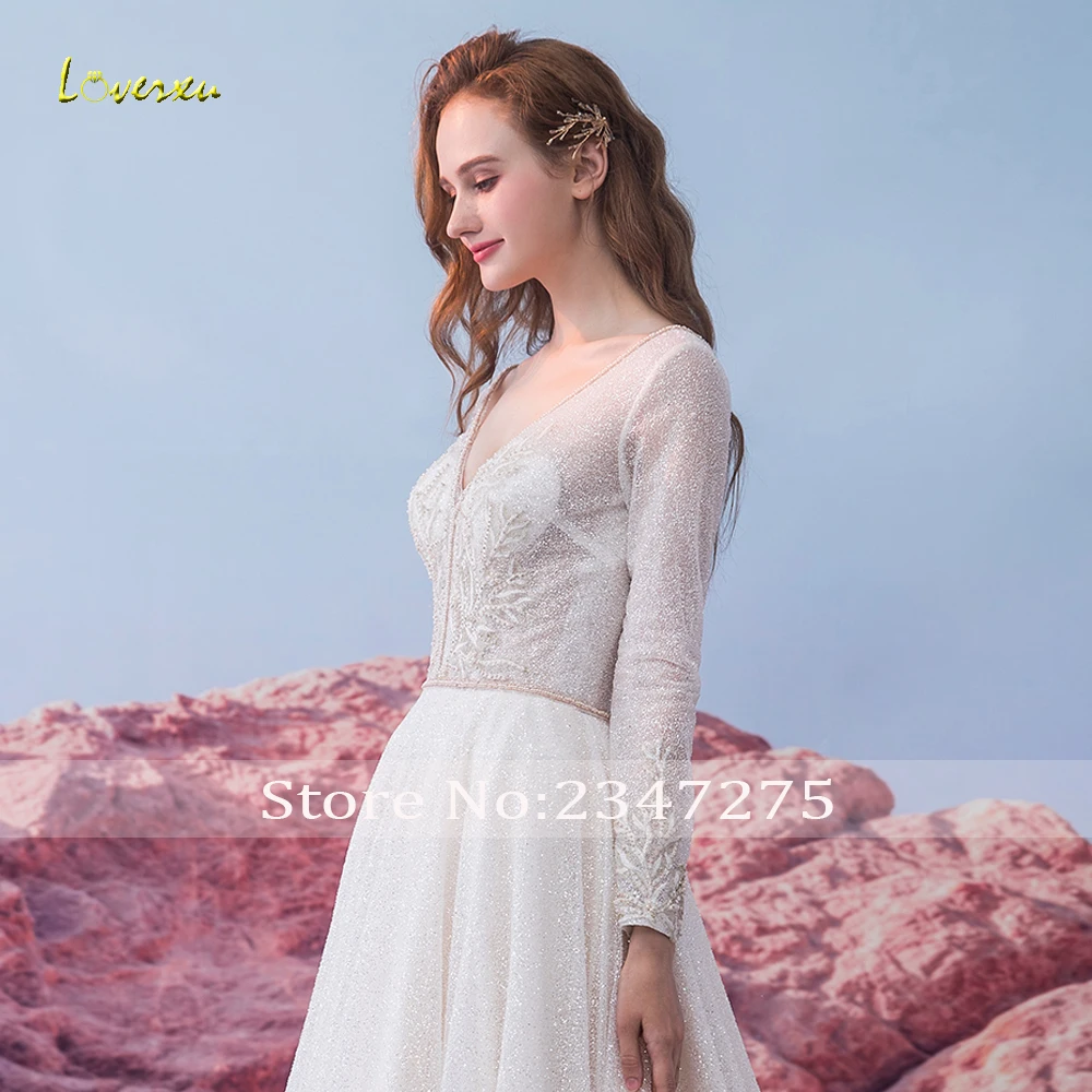 Свадебное платье с длинным рукавом Loverxu Vestido De Noiva кружевное открытой спиной