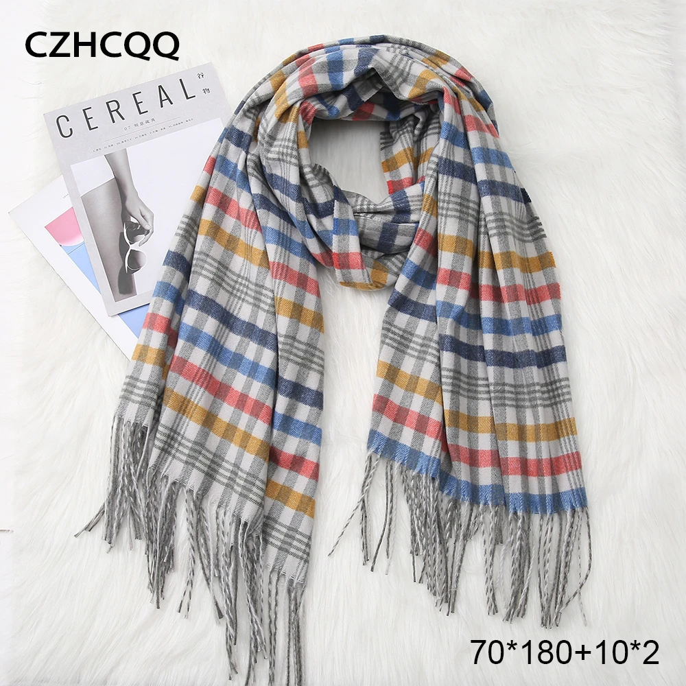 

Winter Women Scarf Cashmere Wool Foulard Bandana Kerchief Trumpet Sjaals Voor Dames Plaid Poncho Women Scarf For Ladies