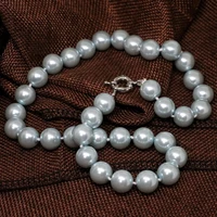 free shipping light sky blue round shell simulated pearl necklace 8101214mm beads women fashion jewelry making 18inch b1486