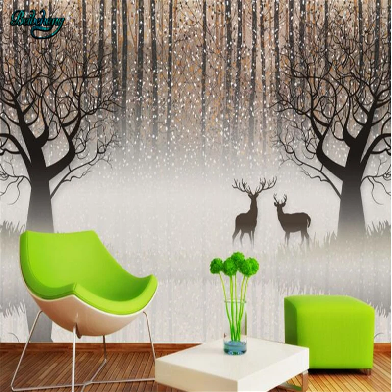 

beibehang Custom Nonwovens Wallpaper Mural Retro Nostalgic Forest Elk 3D TV Wall Decorative Painting