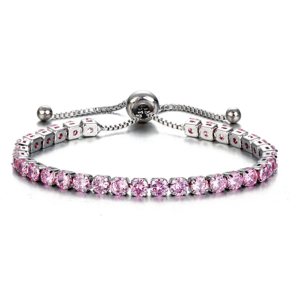 Iced Zircon queen изысканный золотой цвет ювелирные изделия Зеленый Фиолетовый Красный CZ Кристалл и кубический циркон камень установка индийская женщина браслет - Окраска металла: Silver Pink