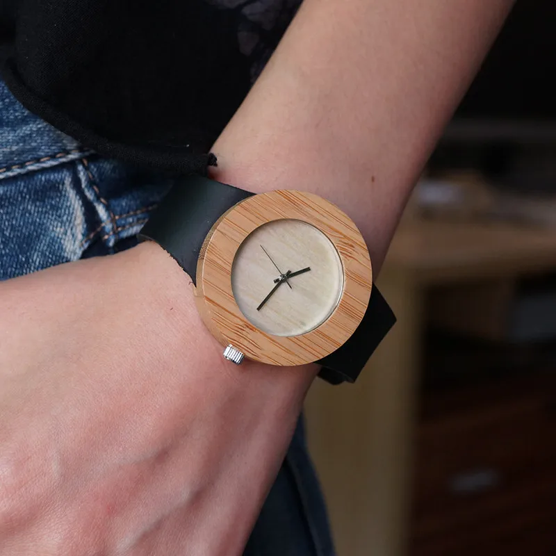 Часы наручные женские кварцевые с деревянным ремешком и кожаным ремешком|watch