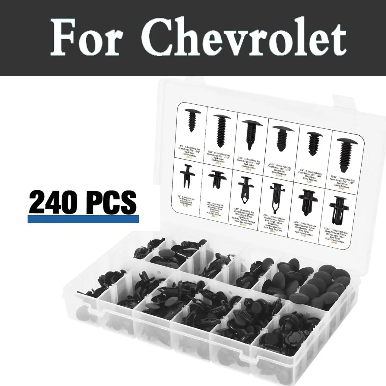 240 шт. пластиковых клипс для кузова для Chevrolet Aveo Blazer Camaro Caprice Captiva Celta Classic Cobalt Car Styling.