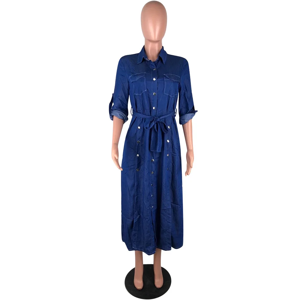 Fashion Office Lady Woman Dress 2019 Spring Summer Solid Boho Maxi Dresses Long Sleeve Vestido | Женская одежда