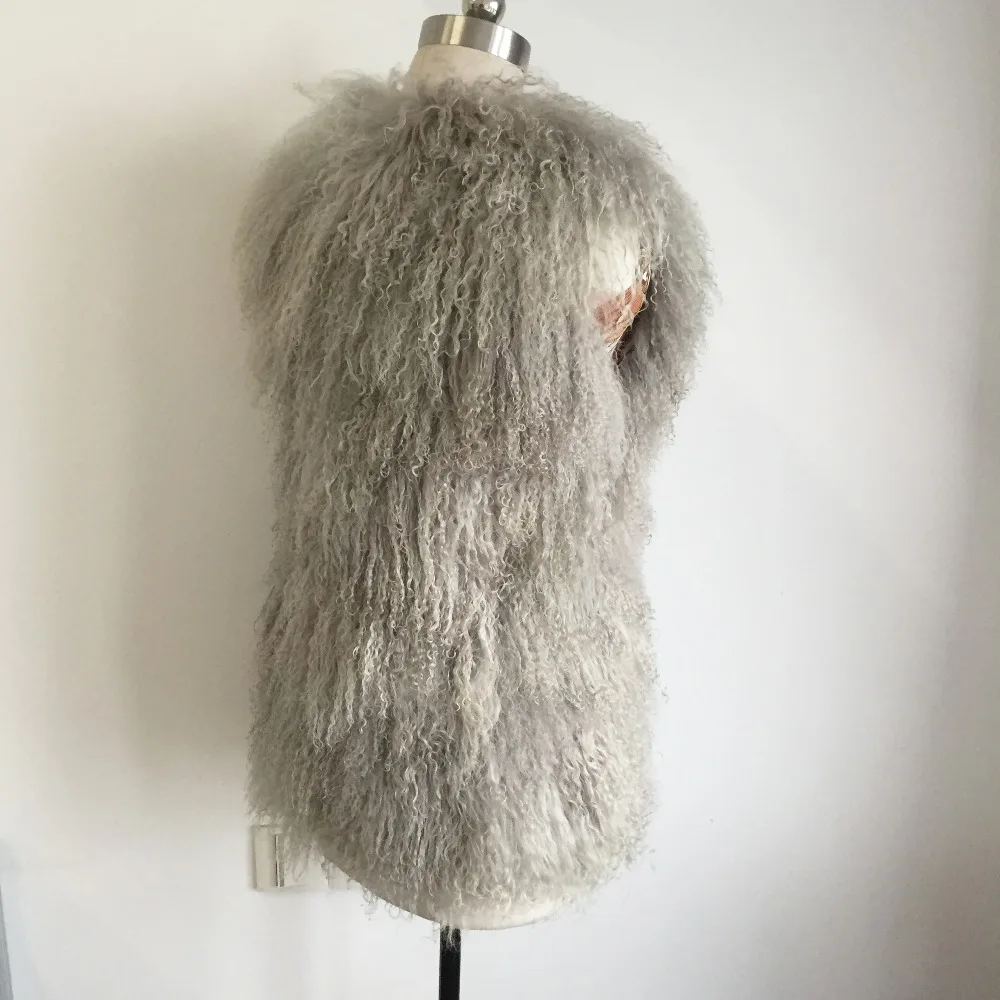 Женский жилет с натуральным овечьим мехом коричневый KSR363 2019|sheep fur vest|sheep furreal gilet |