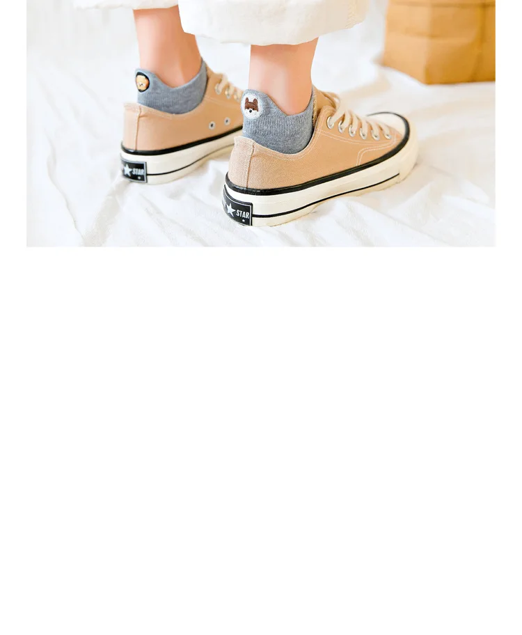 Japanese Kawaii Embroidered Expression Funny Socks Women Happy Fashion Ankle Women Cotton Puppy Bear Boat Summer Cute Fuzzy Sock