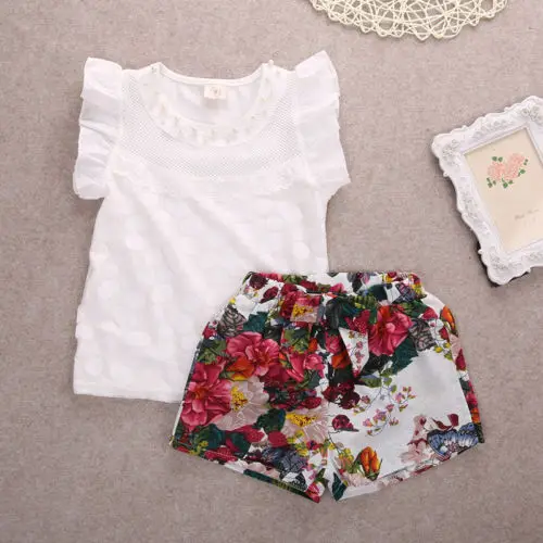 Одежда для маленьких девочек Хлопковые топы без рукавов белого цвета + шорты с
