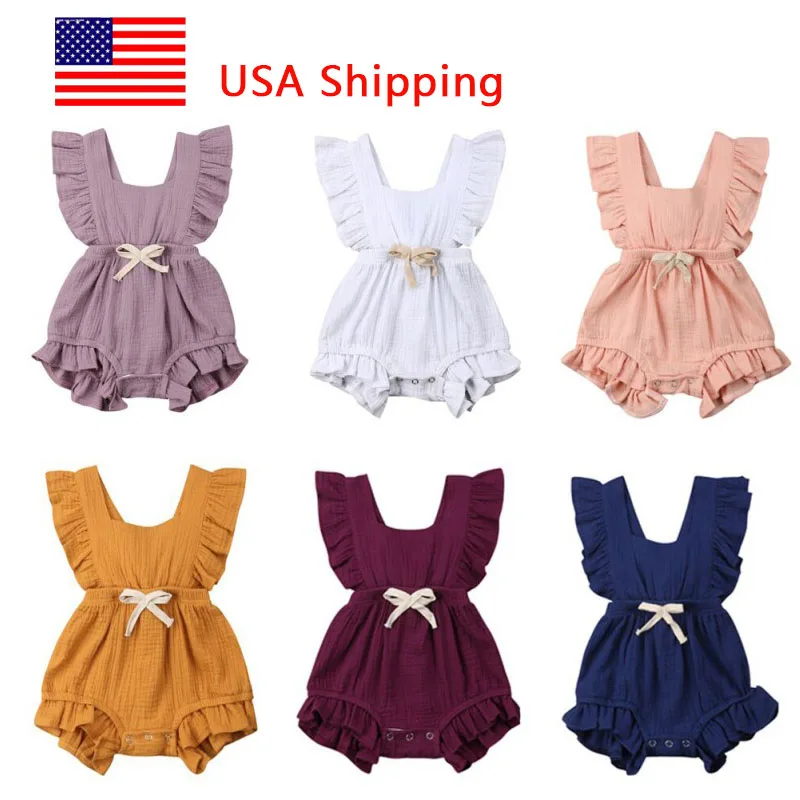 Newborn Baby Girls Ruffle Romper Backcross Jumpsuit Outfits Sunsuit Infants Clothes Solid Color Rompers |