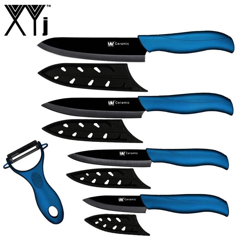 Blue H Black B XYj 5 шт. Керамические ножи, набор, много вариантов, цветная ручка, шеф-повара, нож для нарезки овощей, бесплатные крышки, Овощечистка, инструменты для приготовления пищи - Цвет: Blue H Black B