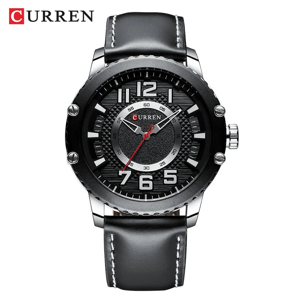silver black CURREN Мужские часы модные повседневные с кожаным ремешком кварцевые наручные часы Топ люксовый бренд водонепроницаемые военные часы Relogio Masculino - Цвет: silver black