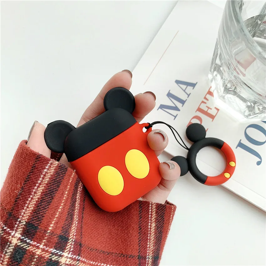 Чехол для наушников с Bluetooth для Airpods 1, 2, аксессуары, защитный чехол, сумка, анти-потеря, ремешок, милый мультфильм, сделай сам, силикон, Микки, Минни - Цвет: Mickey