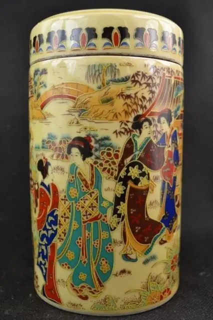 Exquisite Chinese Old Collectible Handmade Porcelain Painted with Japanese Dowager Big Pot Tea Caddie