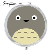 jweijiao cartoon moive totoro glass cabochon 1x2x magnifying beauty health round silver plated pocket mirror for girls ns094
