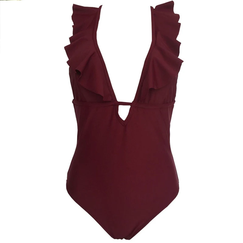 Женский купальник 2018 привлекательный Цельный женский с оборками и V-образным
