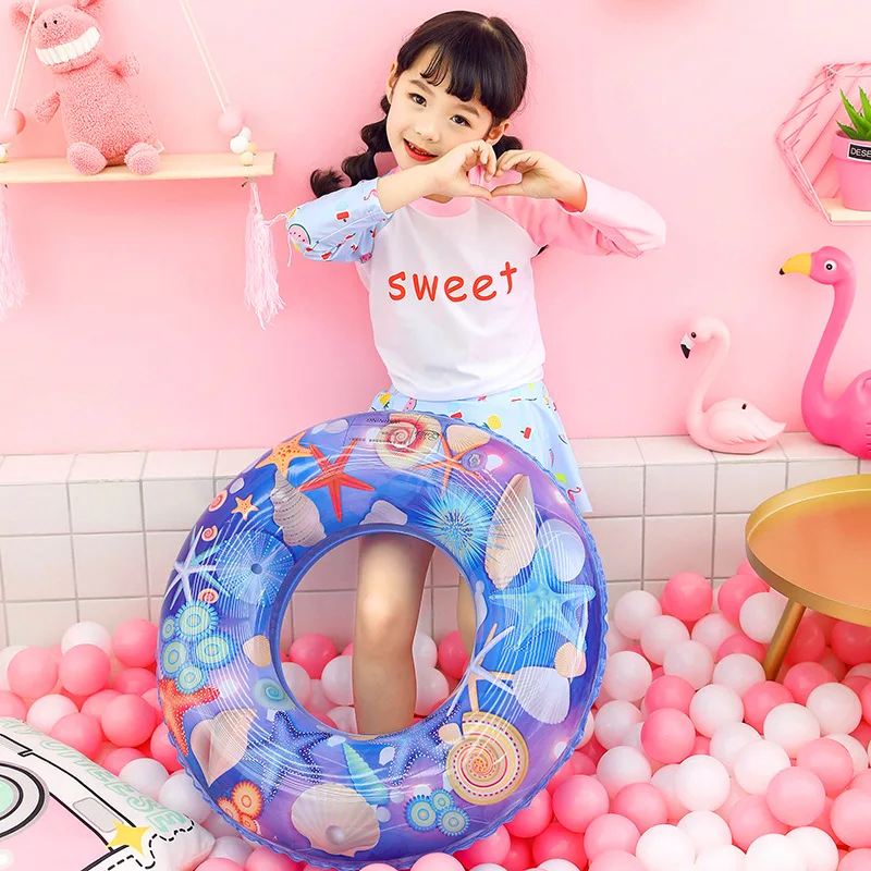 

New 60/70/80/90cm Blue Seashell Print Swimming Ring For Children Adult Inflatable Pool Float Boys Floats Fun Water Summer Toys