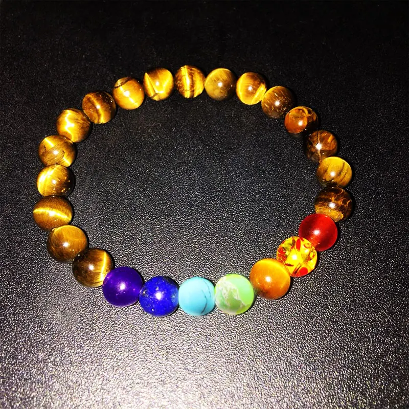 Мужской браслет чакры с 7 бусинами черный исцеляющий баланс лавы молитва Будды