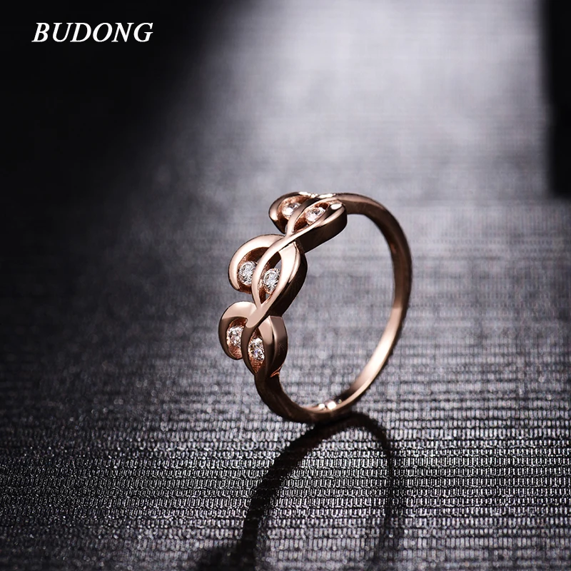 Женское кольцо для помолвки BUDONG Infinity Винтажное из розового золота с фианитом