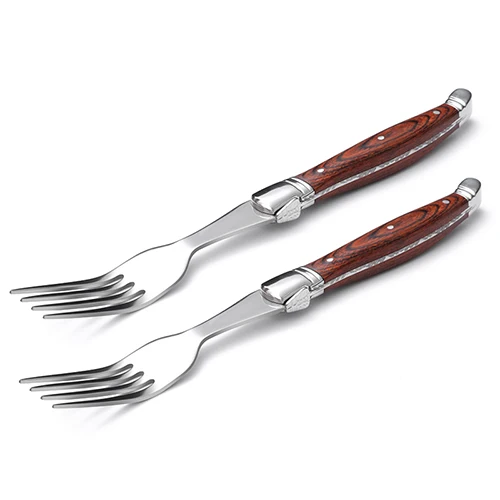 2pcs Red Forks 2 шт./компл. ножей для стейка вилки и ложки деревянная ручка стиль Laguiole наборы столовых приборов Нержавеющая сталь столовые приборы деревянные столовые сервизы - Цвет: 2pcs Red Forks
