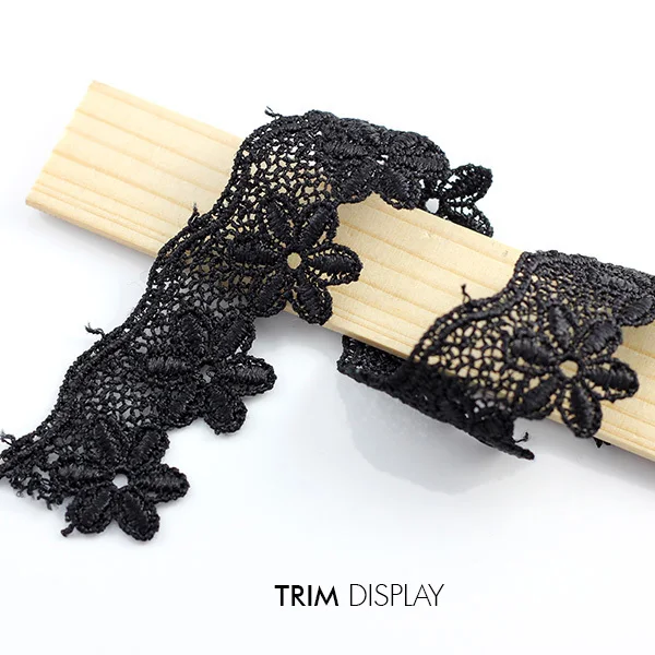 Черная Цветочная вышитая кружевная лента для скрапбукинга тканевая