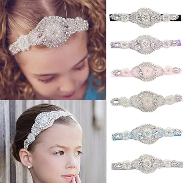 

12pcs/lot Baby Girl Toddler Infant Headband Faux Pearls Rhinestone Hairband Bride Wedding Headwear Fashion Party Accessory