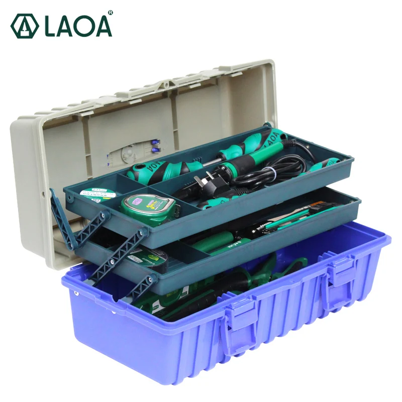 LAOA 23pcs 55pcs 56pcs plastic tool box 3 layers with repair tool set telecommunications Set of Tools for household