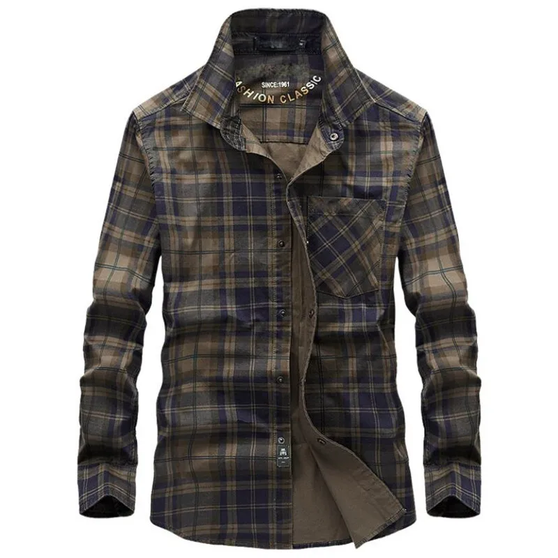 Army Green Thin Брендовые повседневные флисовые рубашки, мужские зимние модные фланелевые плотные теплые рубашки в клетку, хлопковые рубашки с длинным рукавом, деловые рубашки, Chemise Homme - Цвет: Army Green Thin