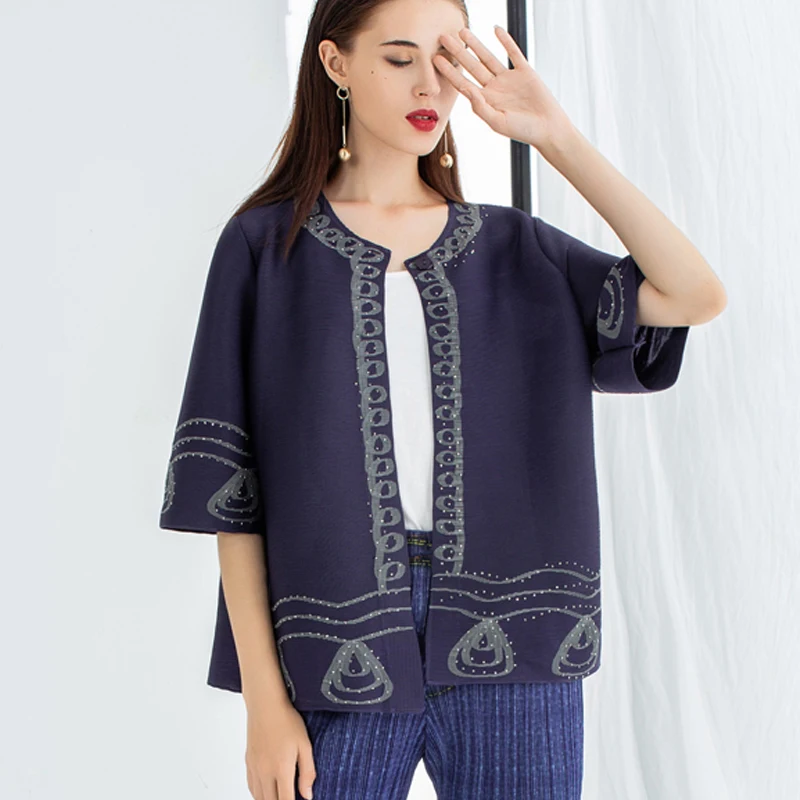 Changpleat Early autumn New women cardigan coat Miyak Pleated fashion Diamond Design Loose Single Button outwear Jackets Coats | Женская