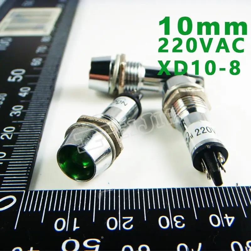 10 мм 220VAC Зеленый сигнал led Lndicator огни Пилот лампа F10 XD10-8-220V шт./лот Бесплатная