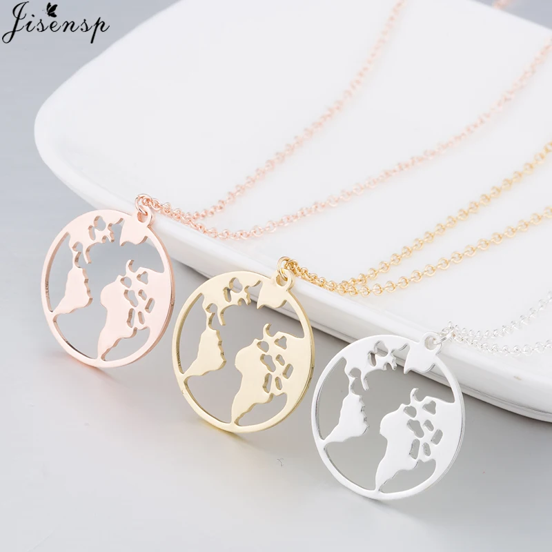 Jisensp винтажное ожерелье с подвеской в виде карты мира уникальный дизайн земли