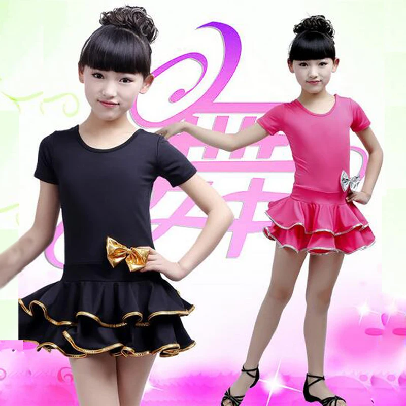

Bazzery latin dance dress ballroom dance skirts competition dresses short sleeve black/rose color stage perform One piece skirt