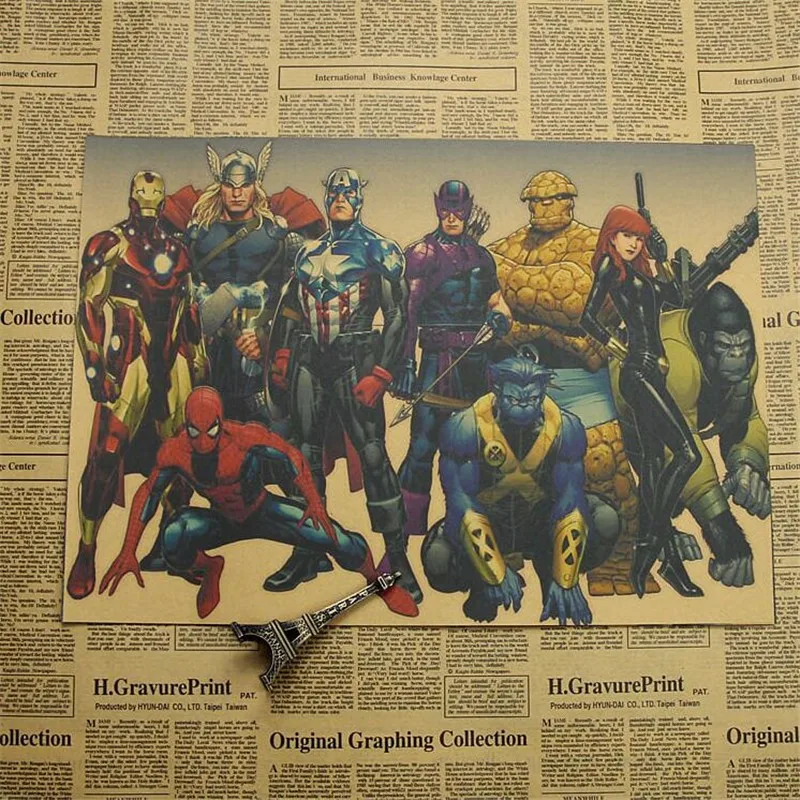 Винтажная Классическая серия супергероев Marvel Ретро плакат, крафт-бумага, бумага для бара, кафе, домашний декор, Настенная роспись, наклейка 42x30 см