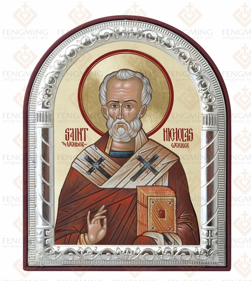 Икона православного святого Николая пластик в металлической рамке | Дом и сад